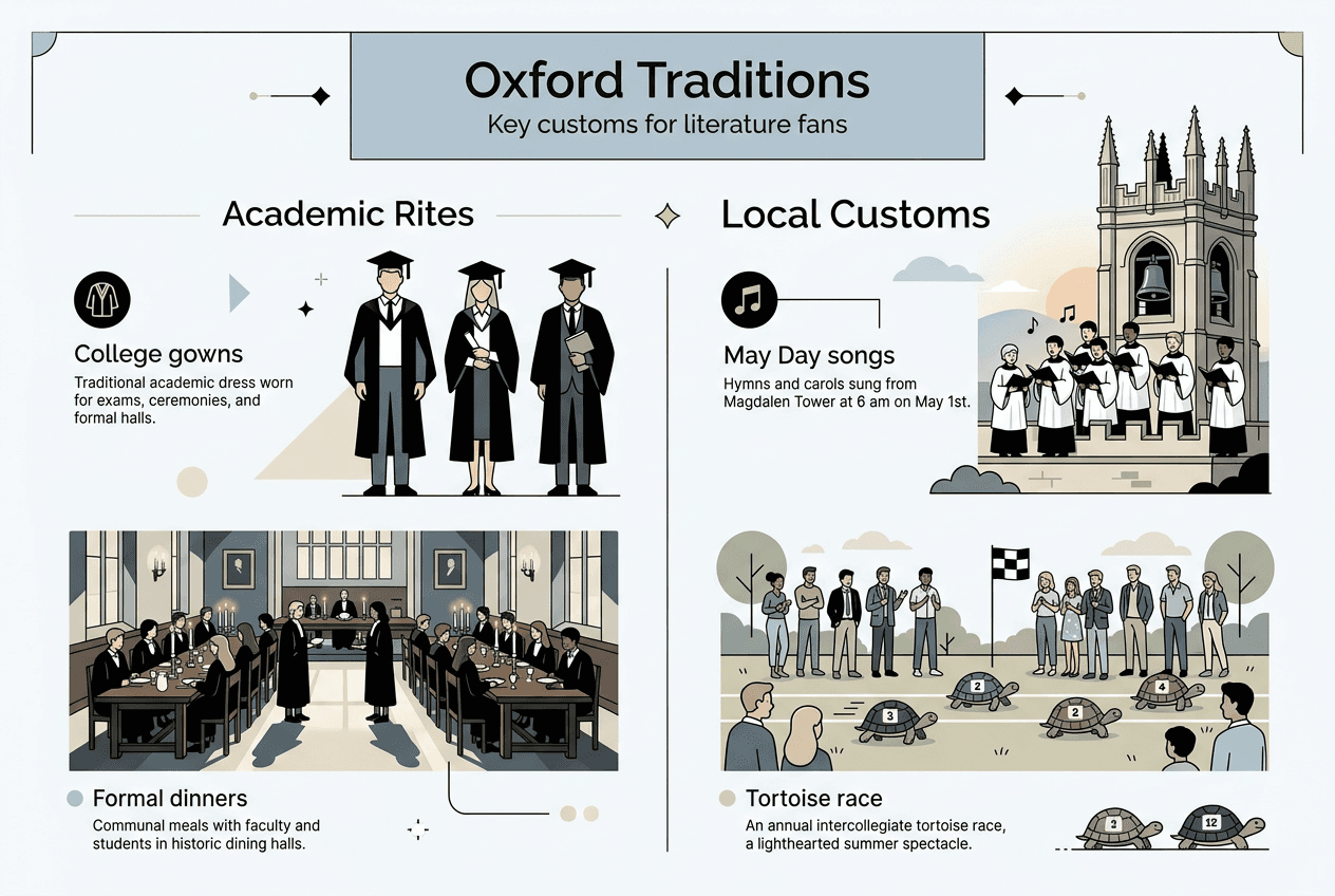 Infographic listing key Oxford traditions for tours