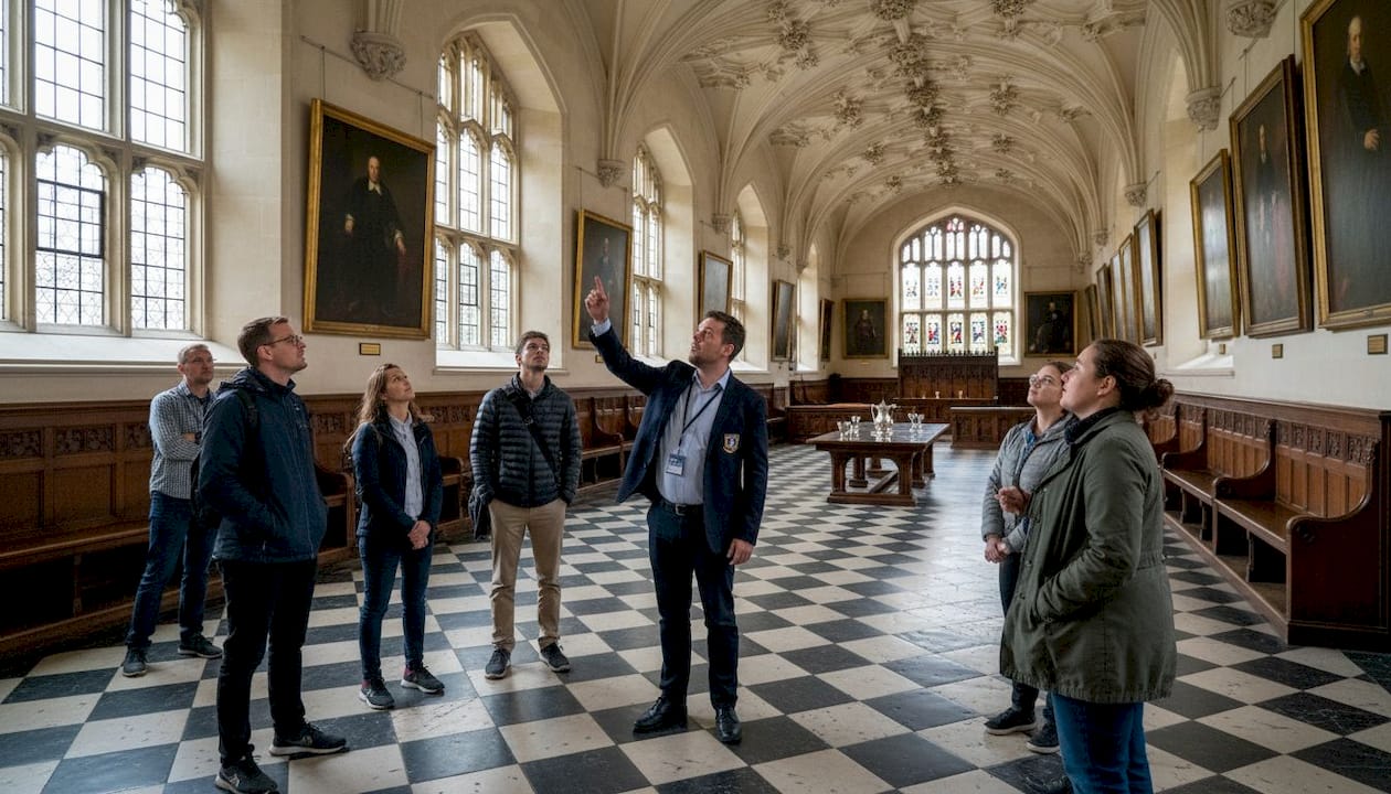 Tour group inside Christ Church Great Hall Oxford
