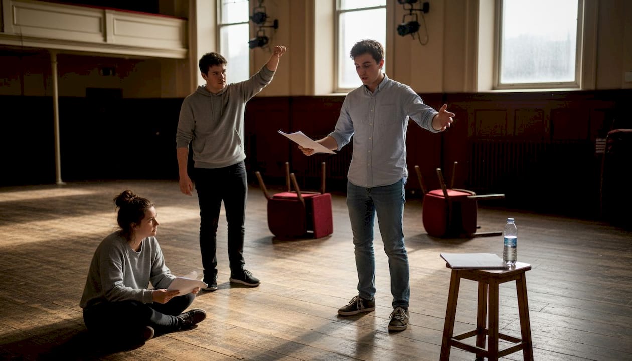 Students rehearsing on Oxford Playhouse stage
