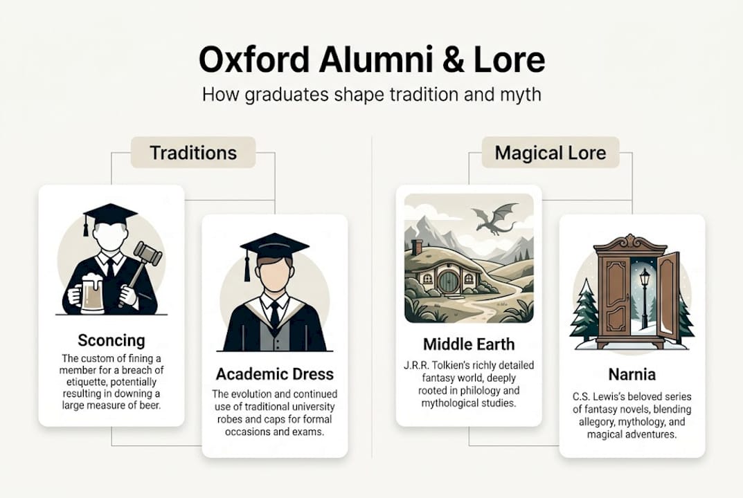 Infographic showing Oxford alumni impact on lore and tradition
