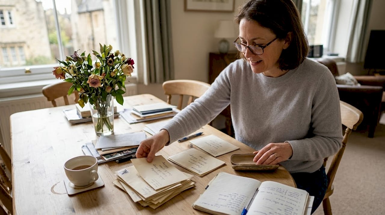 Alumna prepares reunion invitations at home