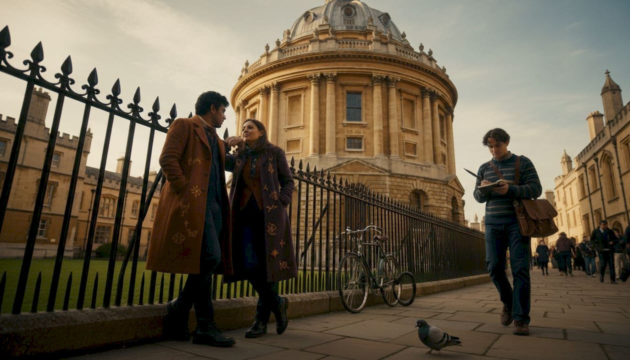 Radcliffe Camera with people admiring architecture