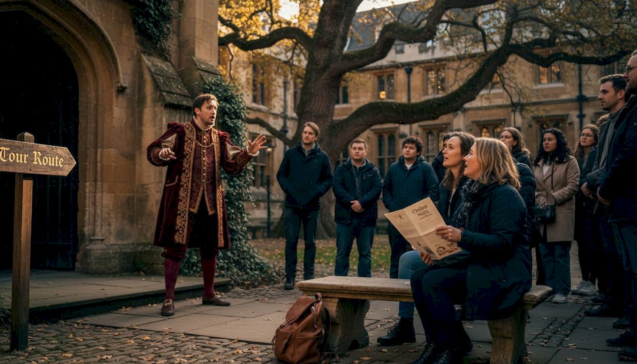 Shakespeare actor performing for Oxford tour group