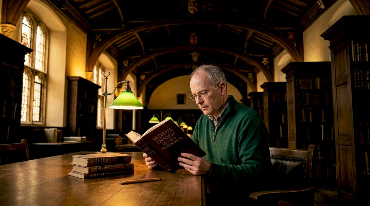 Man reading in Bodleian Library interior