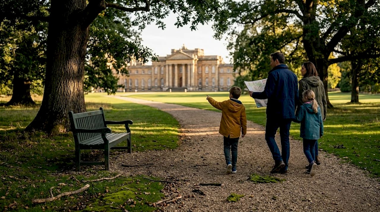 Family walking in Blenheim Palace park