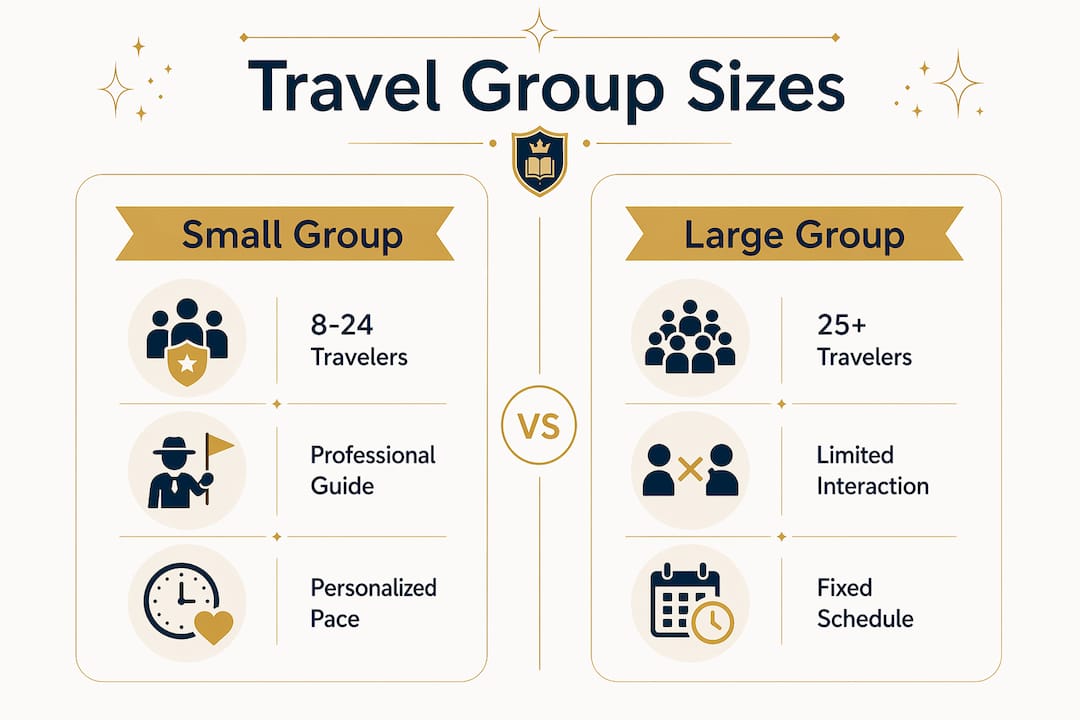 Infographic comparing small and large travel groups