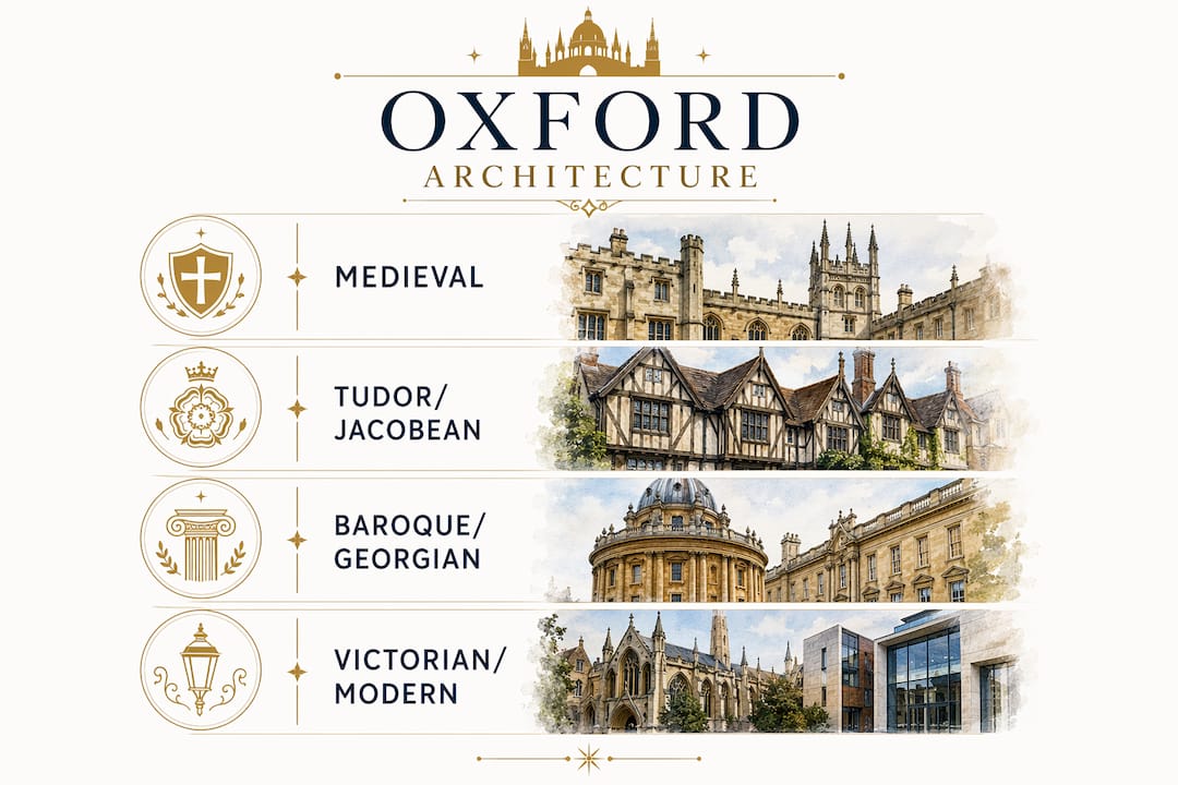 Infographic showing timeline of Oxford architectural styles
