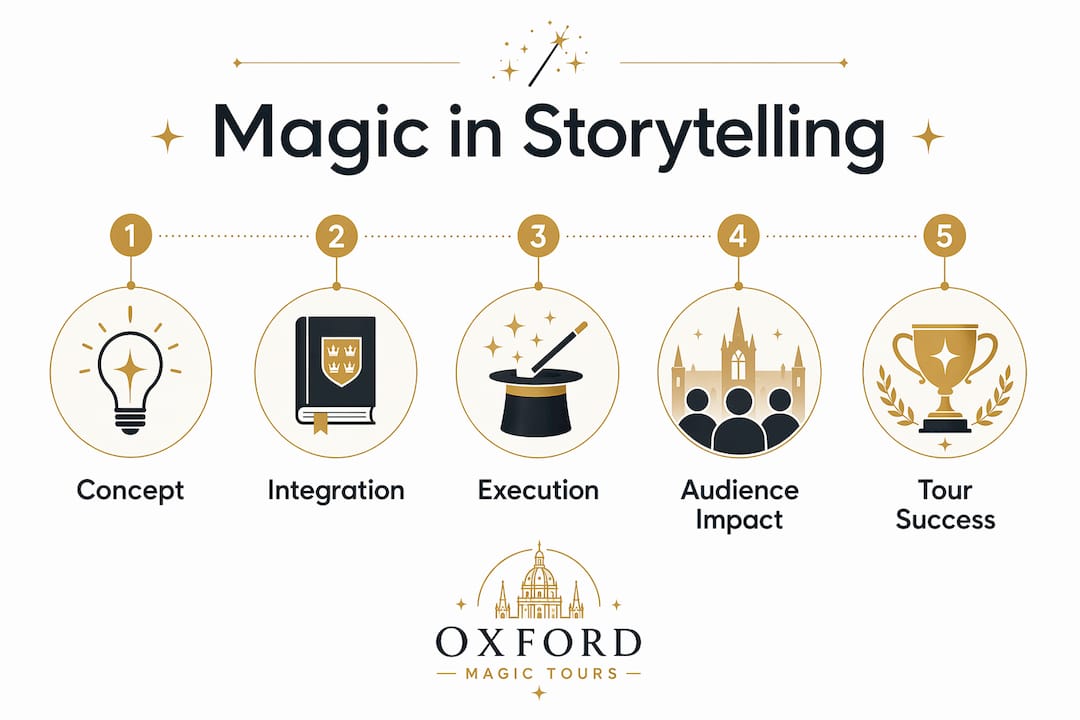Infographic showing magic integration with storytelling steps