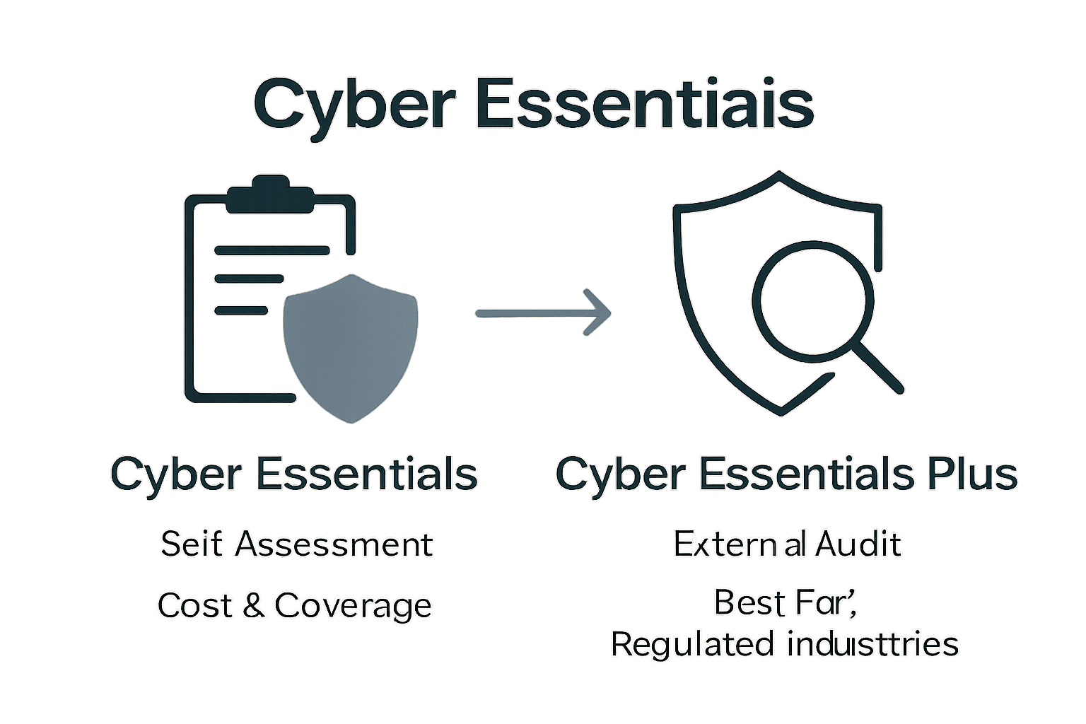 Infographic comparing Cyber Essentials and Cyber Essentials Plus certifications
