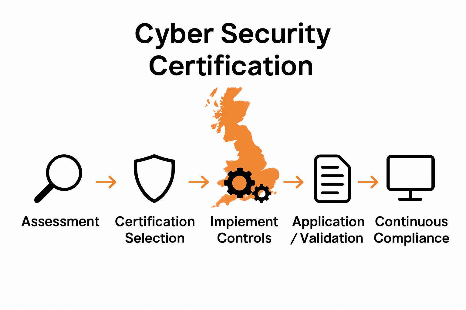 Infographic showing 5 steps for UK SME cyber certification.