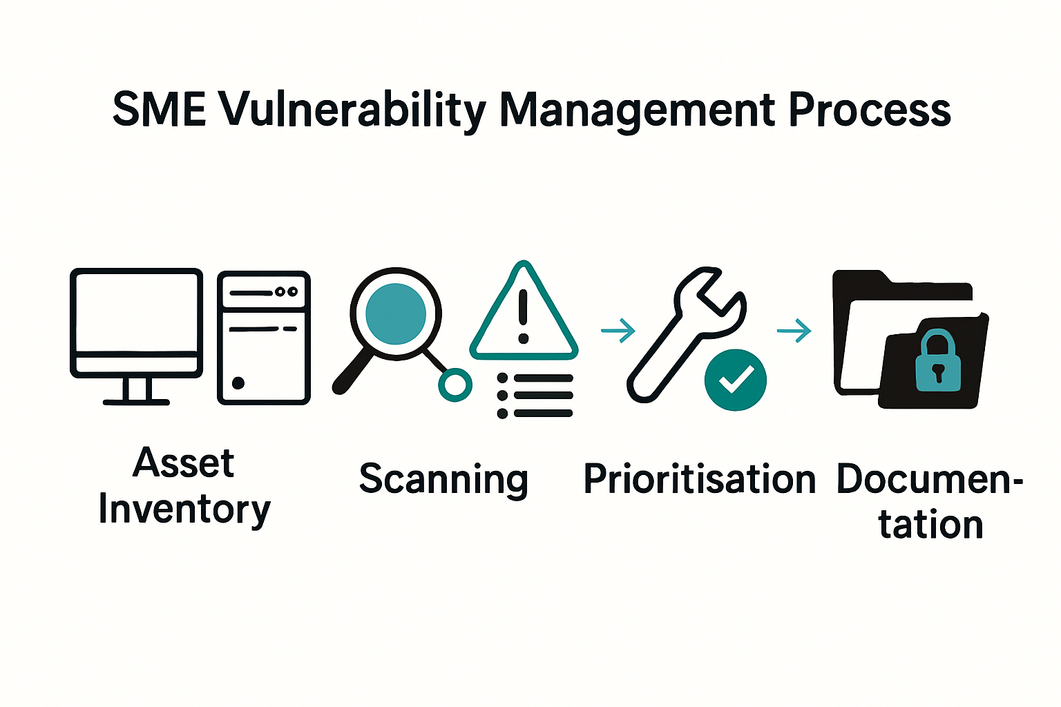 Infographic showing five-step vulnerability management process for SMEs.
