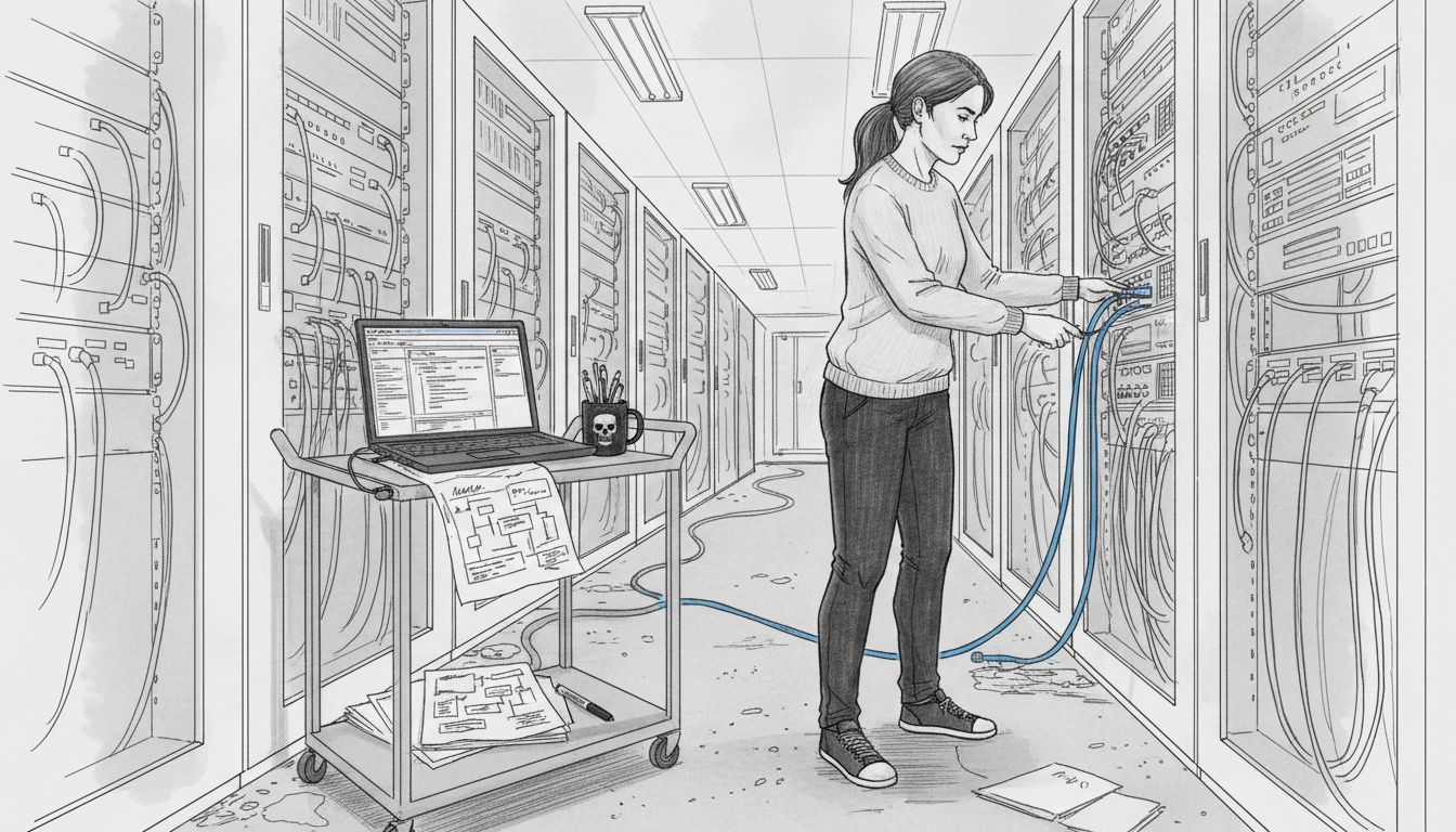 Network admin secures server room cables