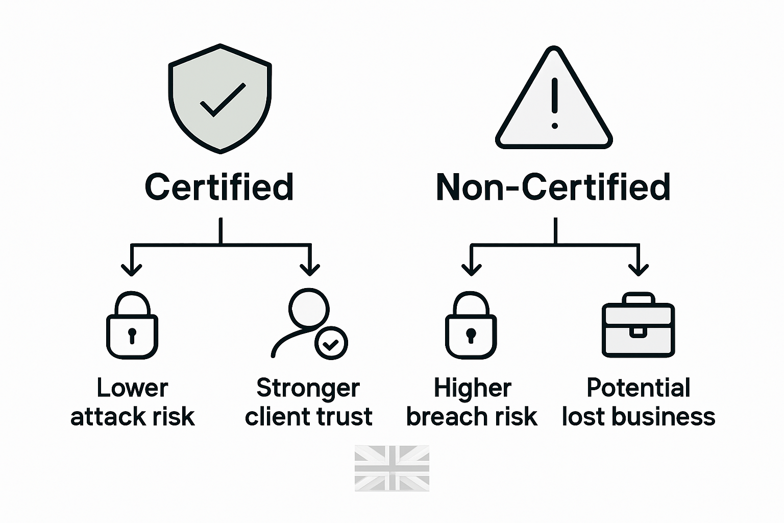 Infographic comparing certified and non-certified SME risks