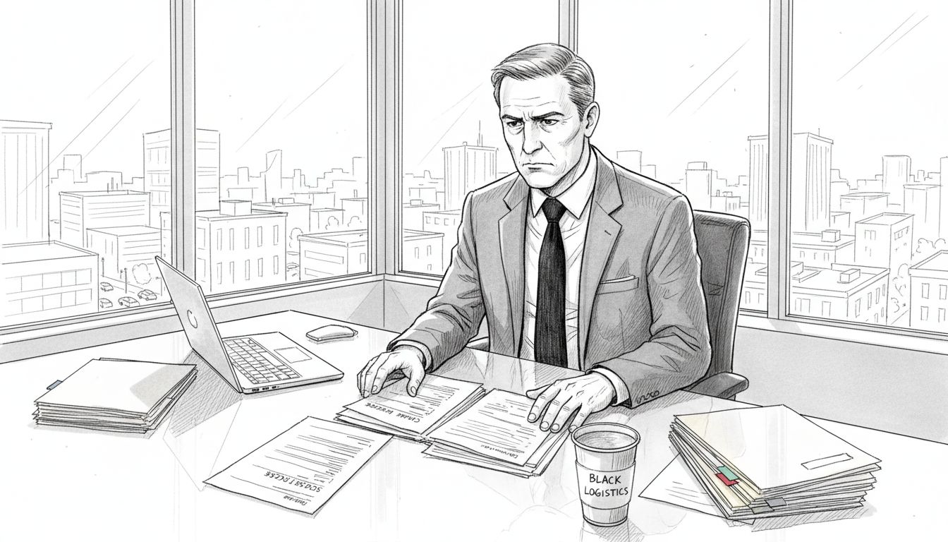 Manager reviewing supply chain contracts in office