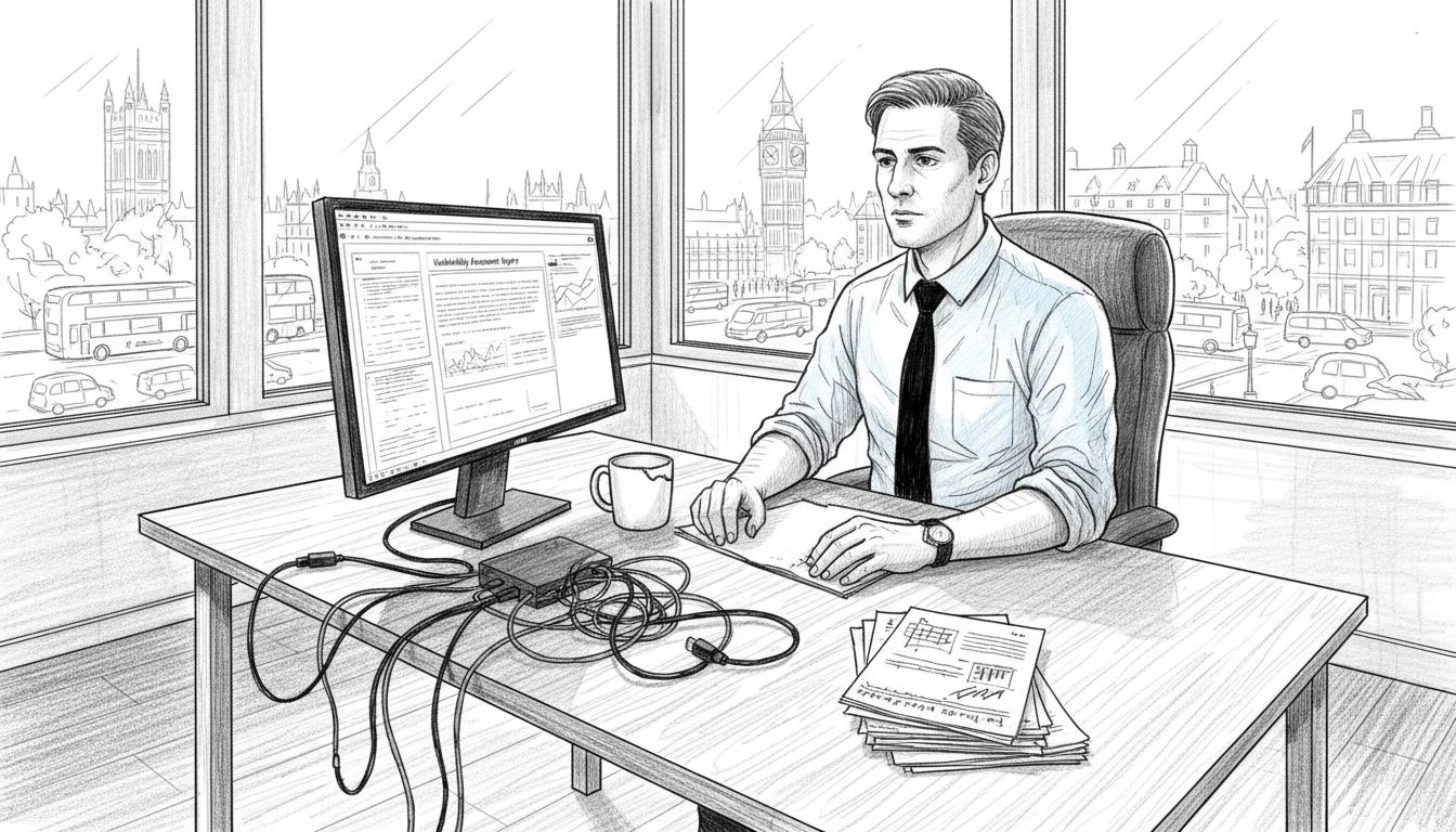 IT professional reviews security report in London office