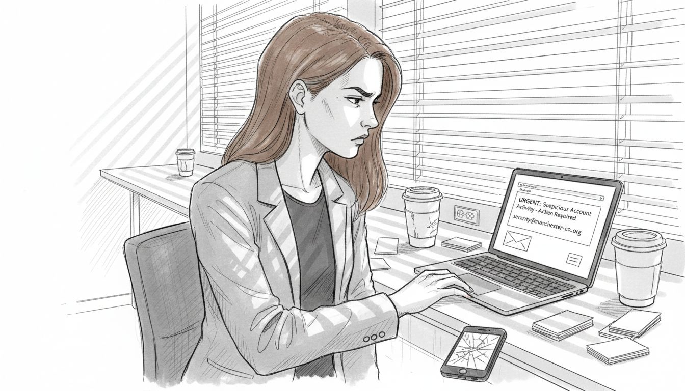 SME staffer examines phishing email on laptop