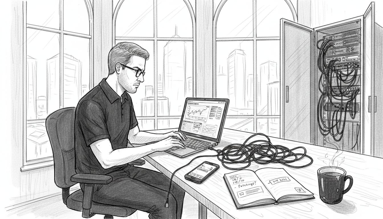 IT manager running vulnerability scan in office