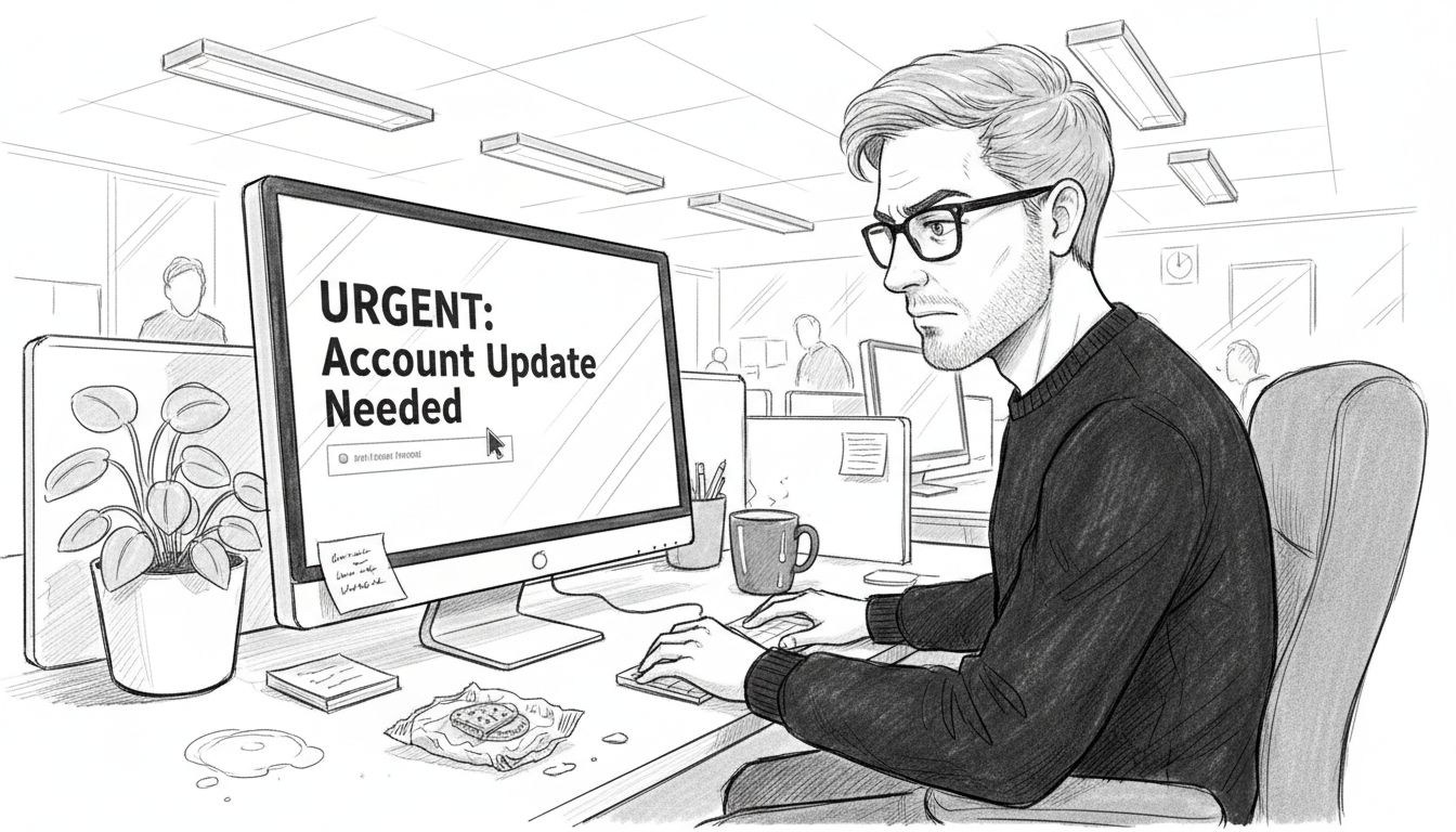 Office worker reviews suspicious phishing email