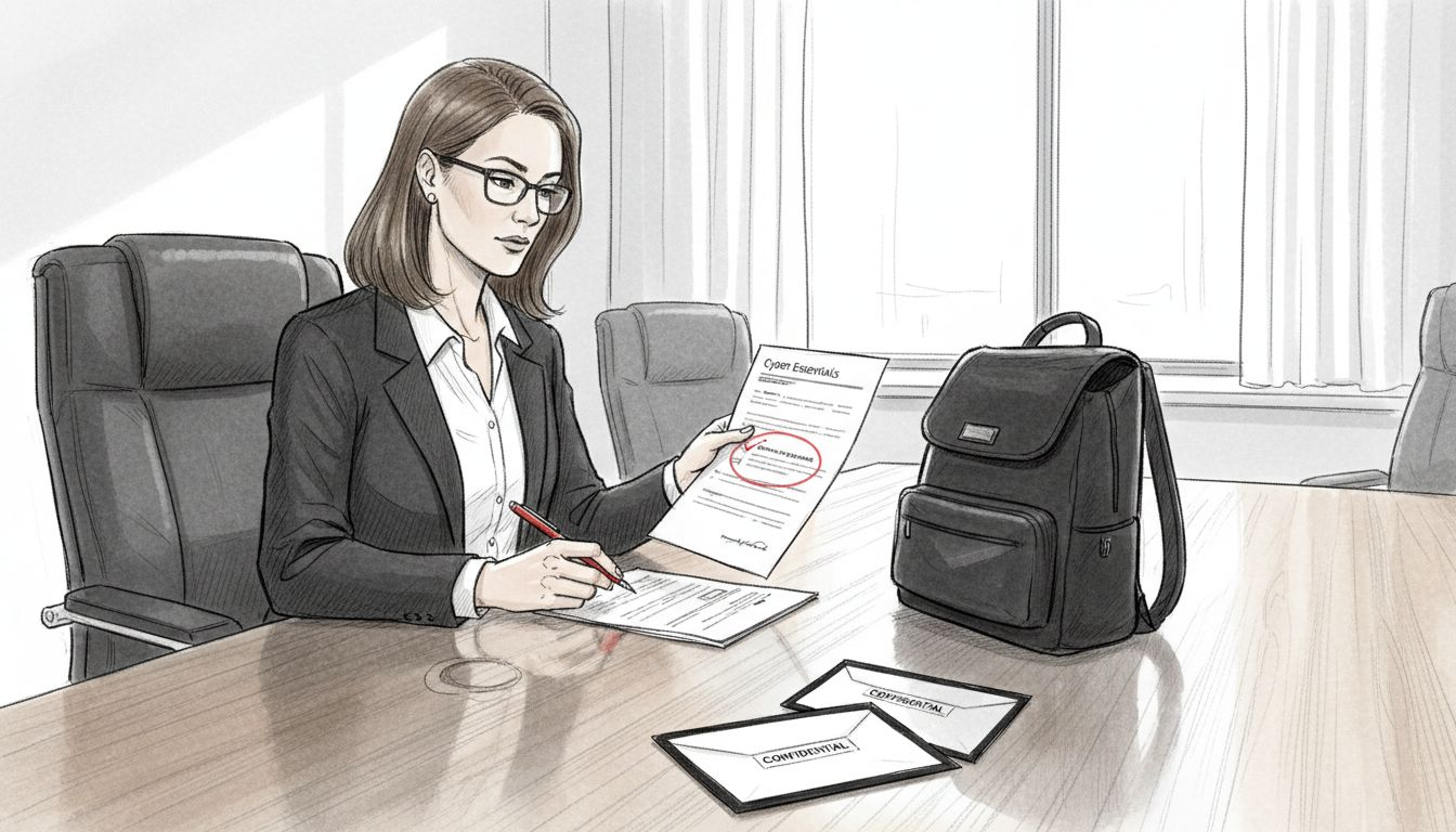 Compliance officer reviewing Cyber Essentials form