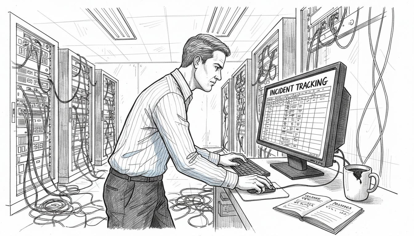 IT manager reviews threats in server room