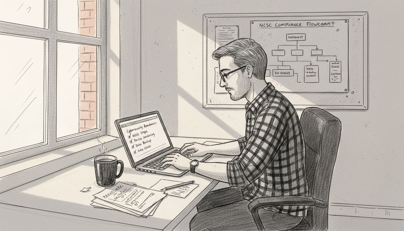 UK SME owner reviewing cyber compliance materials