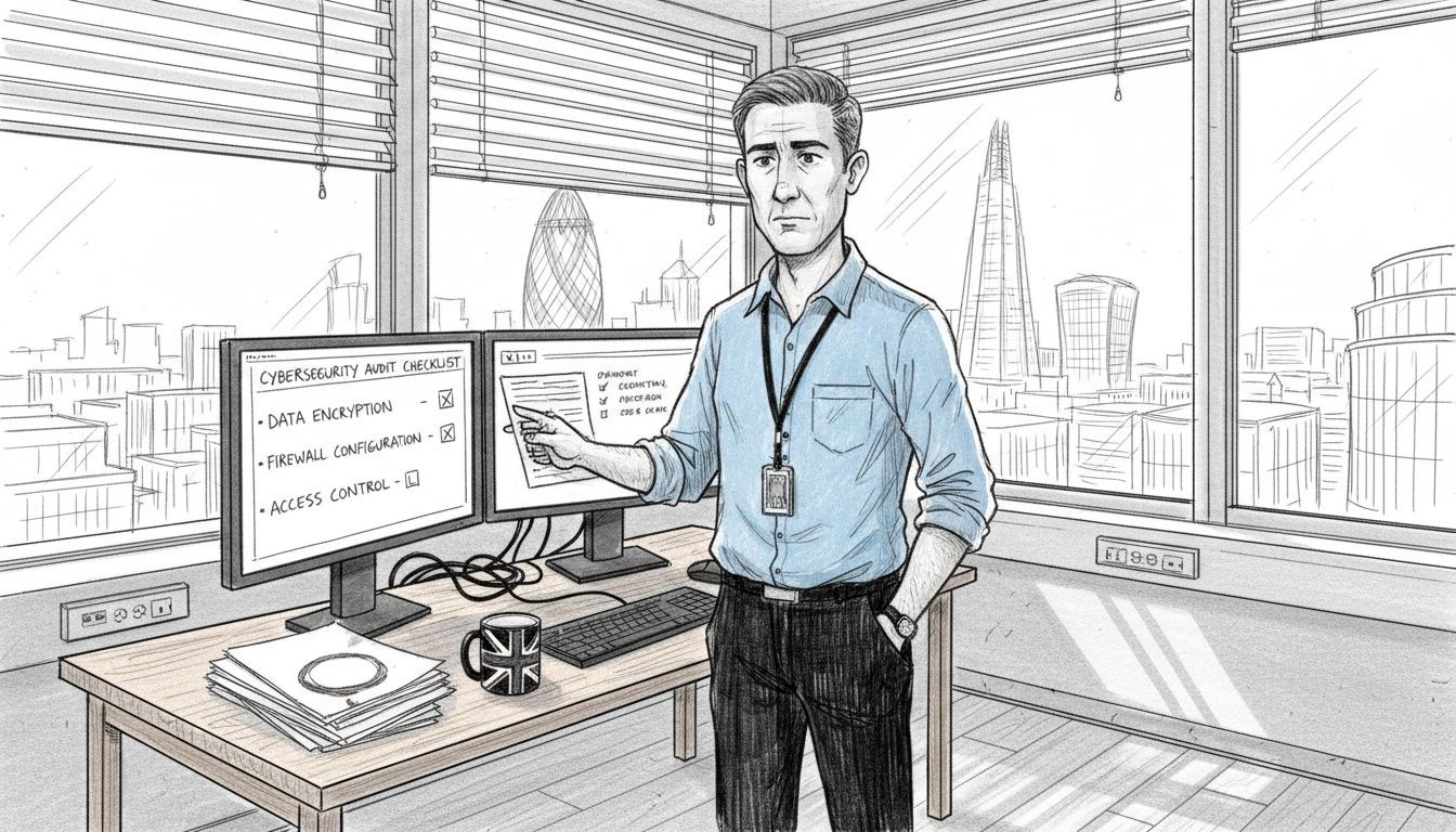 IT manager reviewing cyber audit checklist