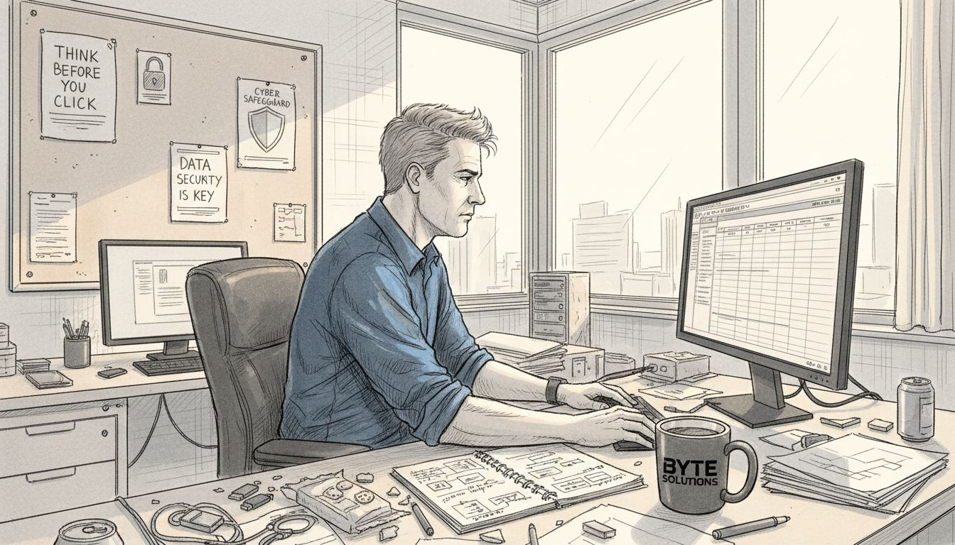 IT manager reviewing cyber hygiene in office