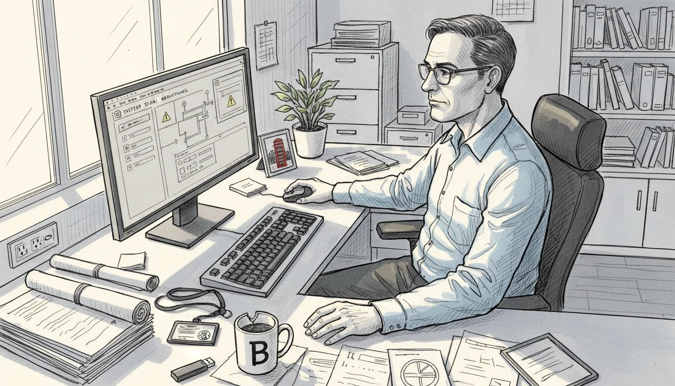 Small business owner at cybersecurity workstation