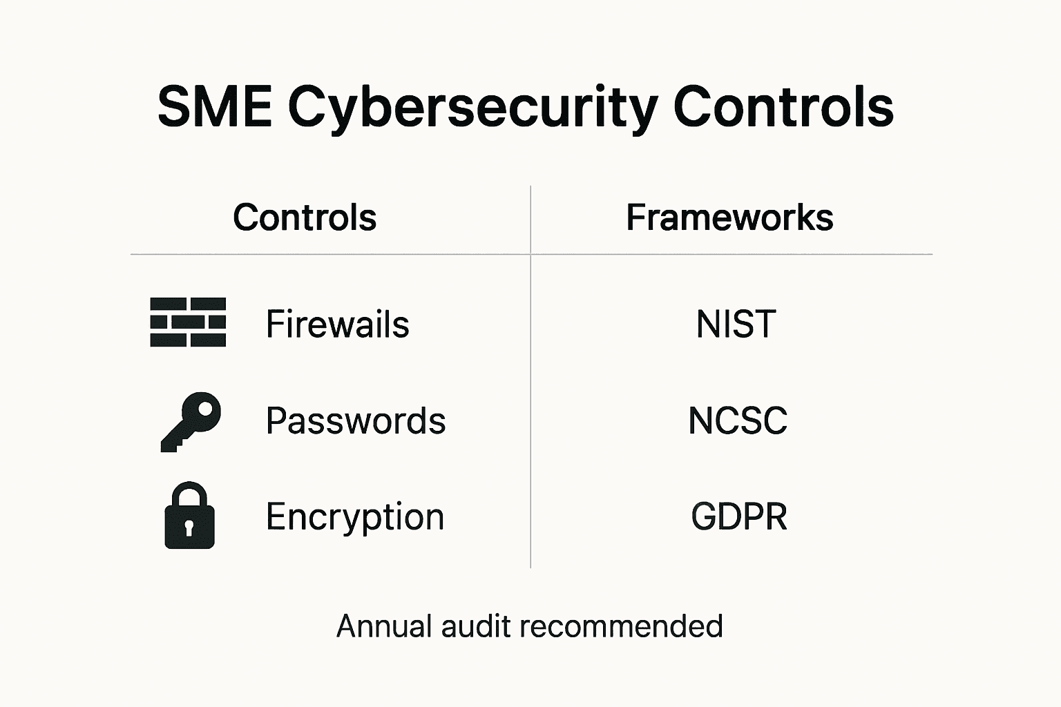 Infographic of SME security controls and frameworks