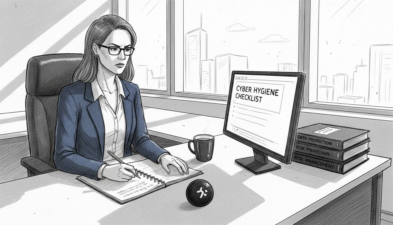 Compliance officer reviewing cyber hygiene checklist