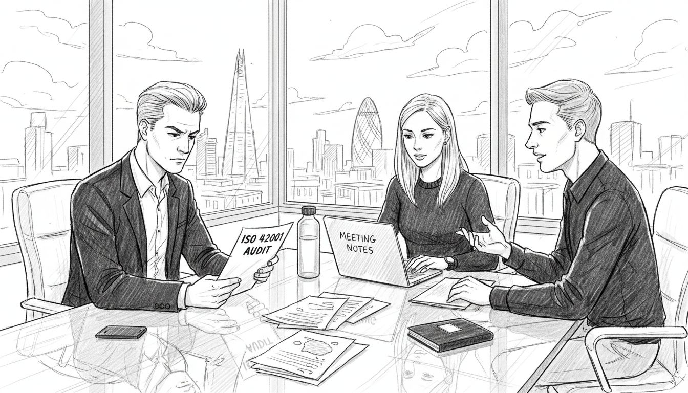 FinTech team meeting about ISO 42001