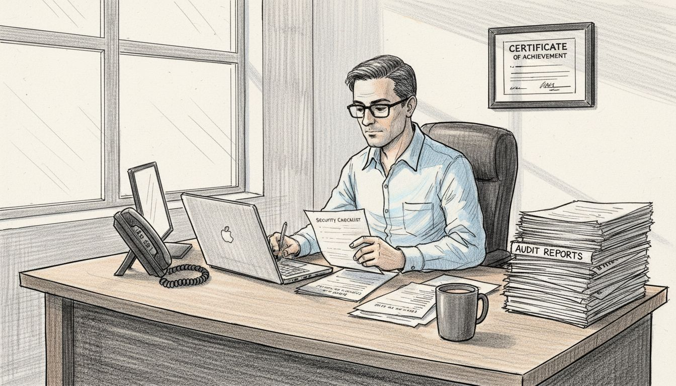 IT manager reviewing security audit checklist