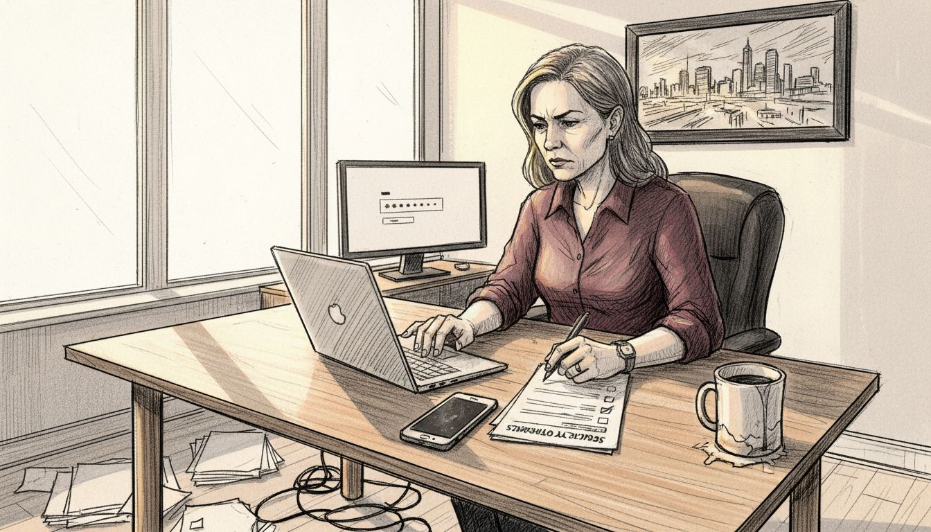 IT manager updating security controls in SME office