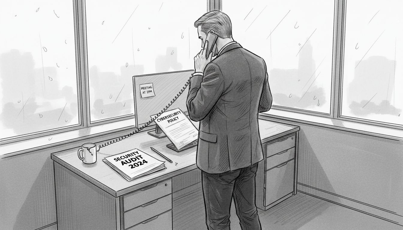 UK SME leader reviews cybersecurity policy at desk