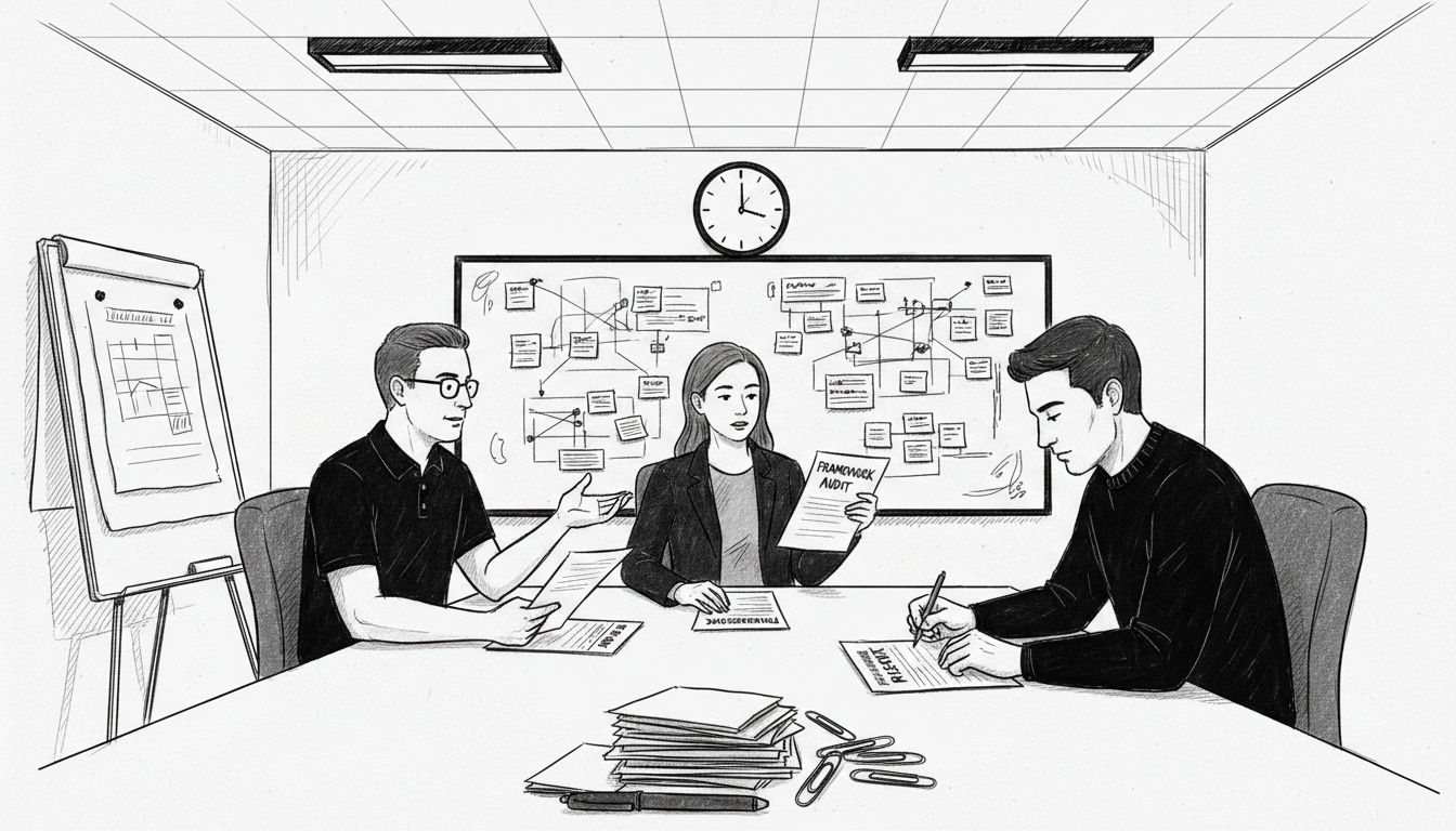 Team meeting on security frameworks and audit