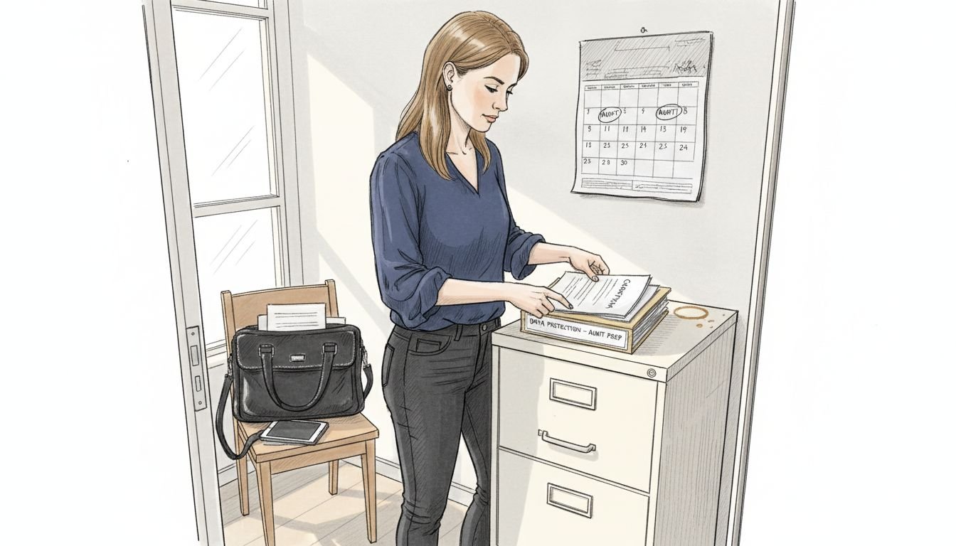 Compliance officer organising consent records folder