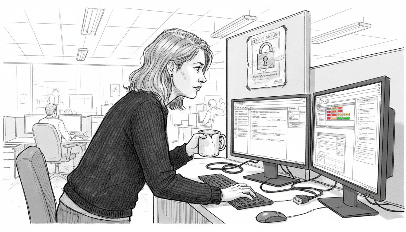 IT specialist checks firewall alert dashboard