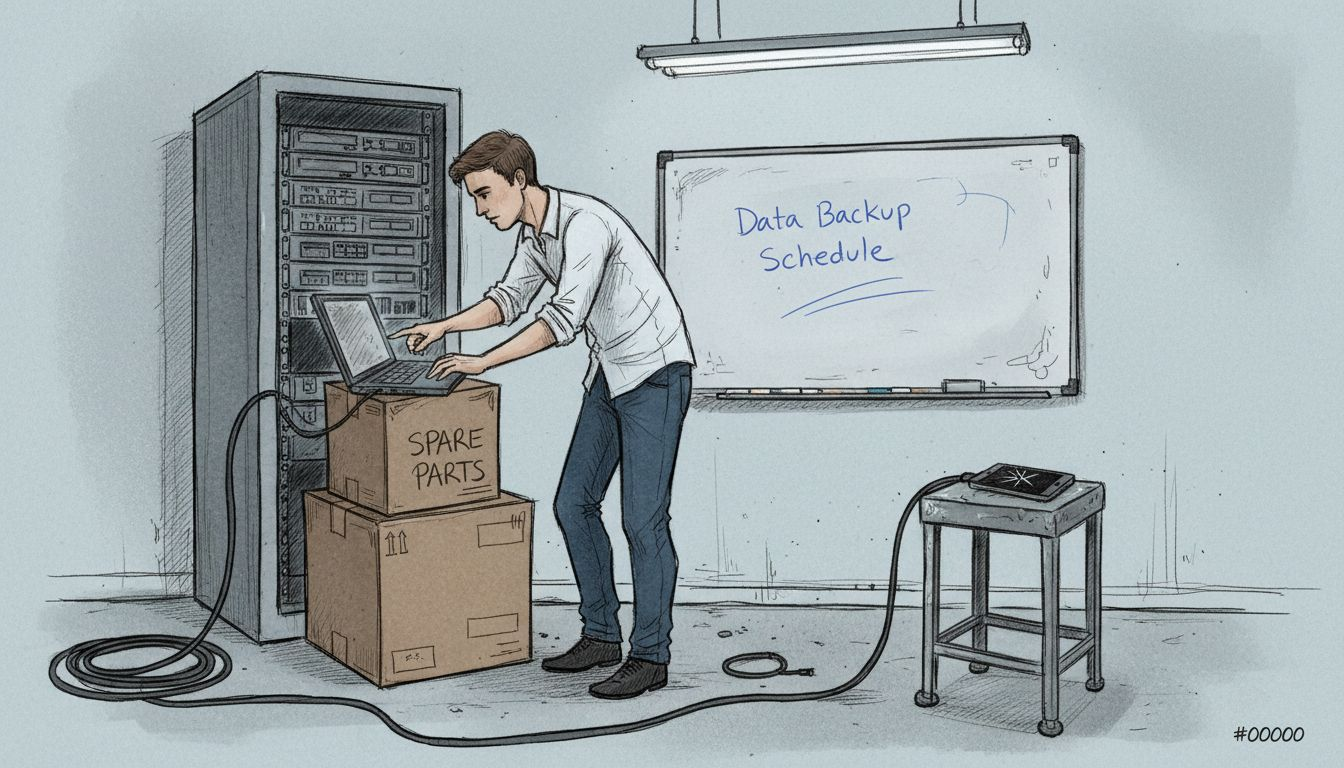 IT manager auditing digital assets server room