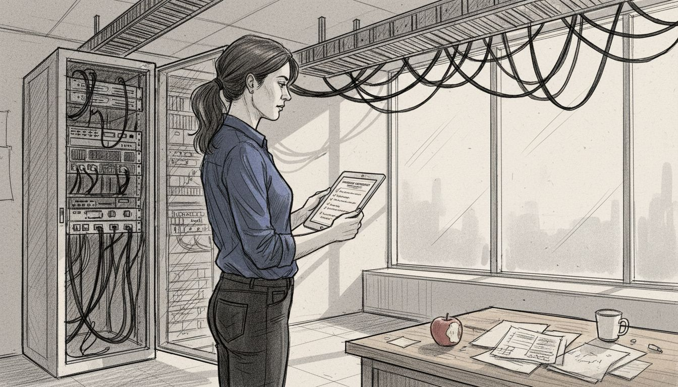 IT manager inspecting payment security hardware