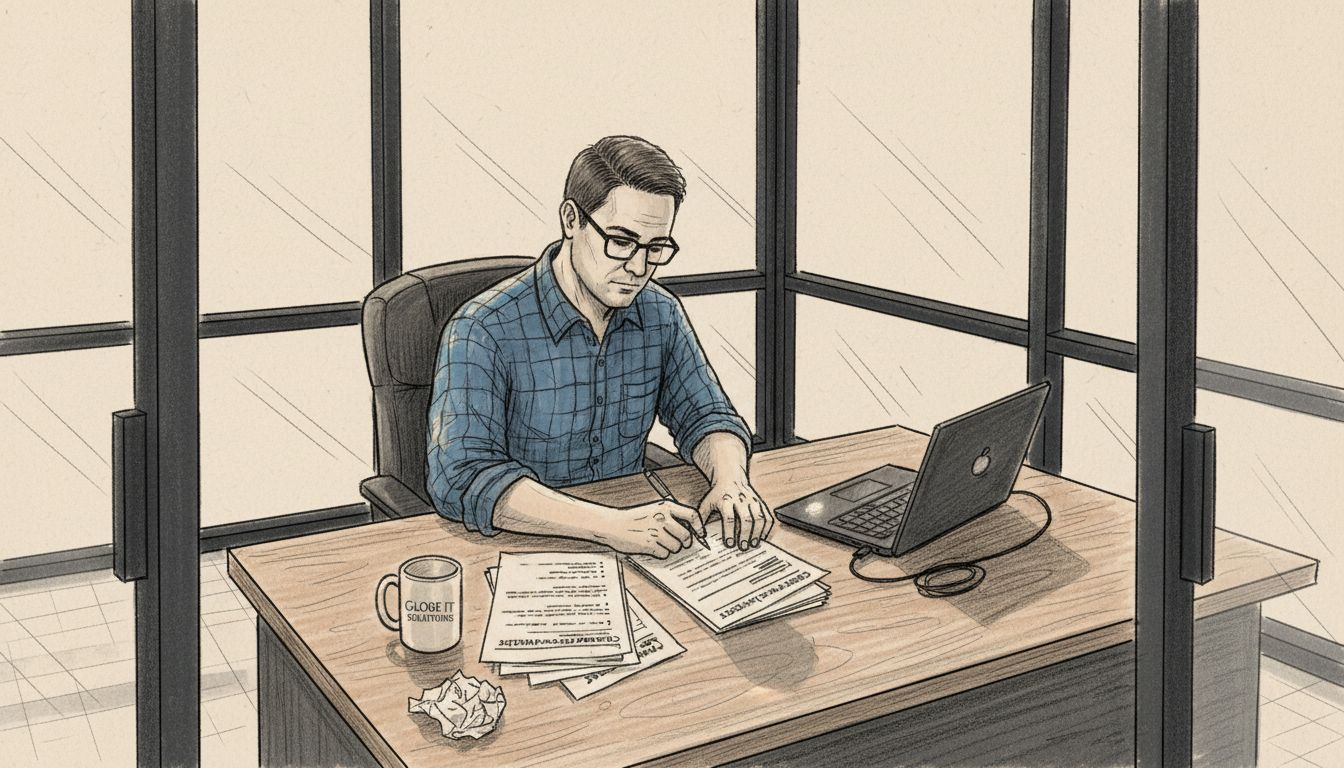 Small business manager reviews security guidelines