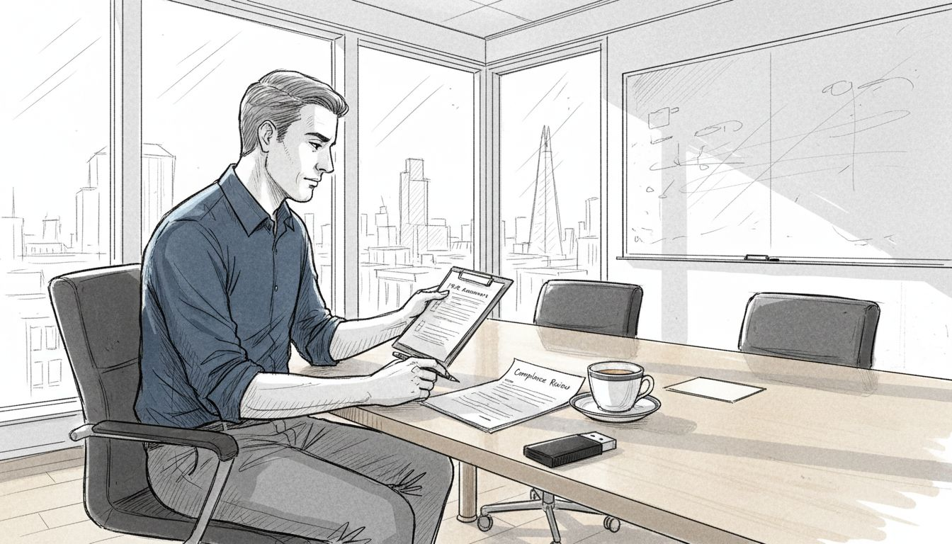 IT manager doing cybersecurity risk assessment at office