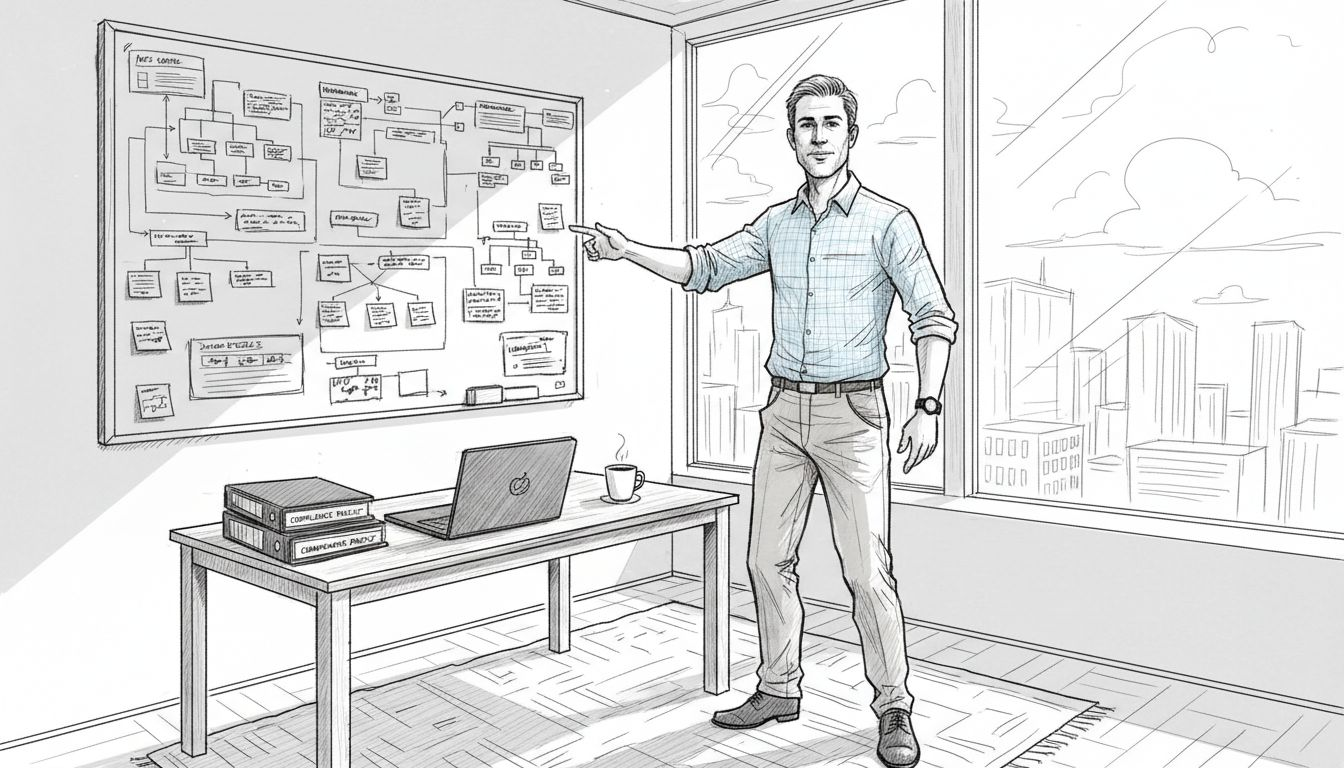 IT manager in office reviewing security posture