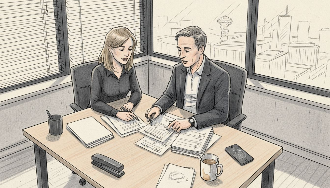 SME owner reviewing certification documents in corner office