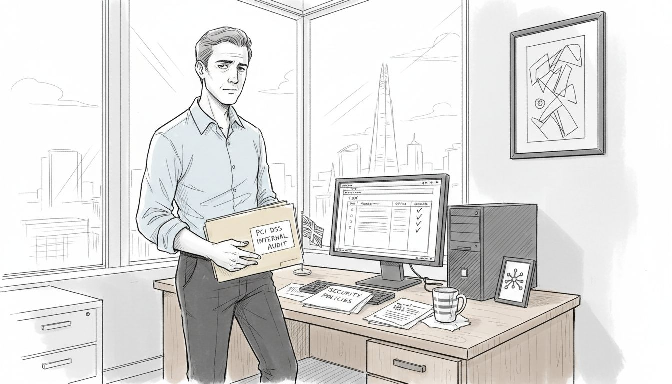 Manager reviewing PCI DSS audit documents