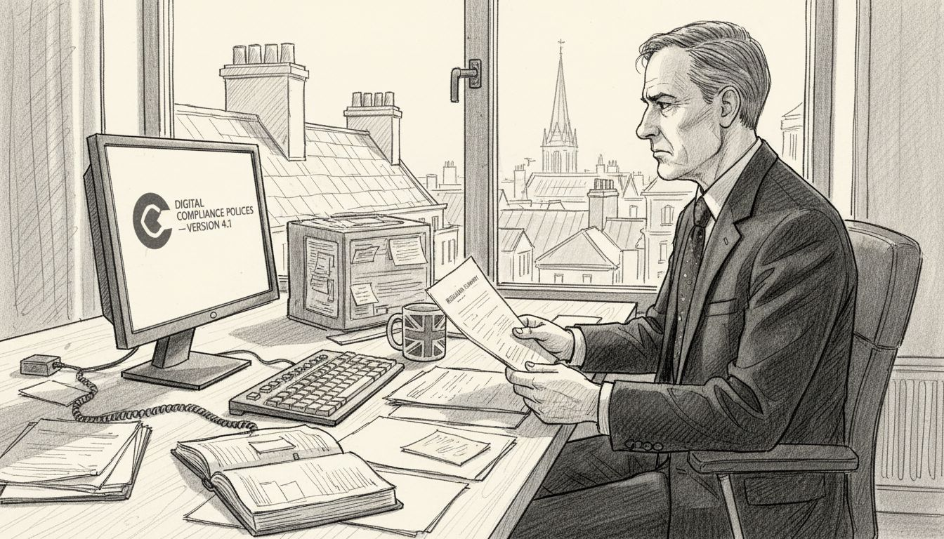 Compliance officer reviewing UK cybersecurity regulation