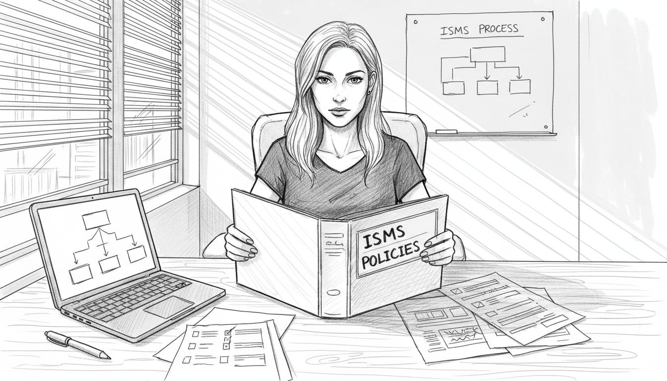 IT administrator reviewing ISMS binder materials