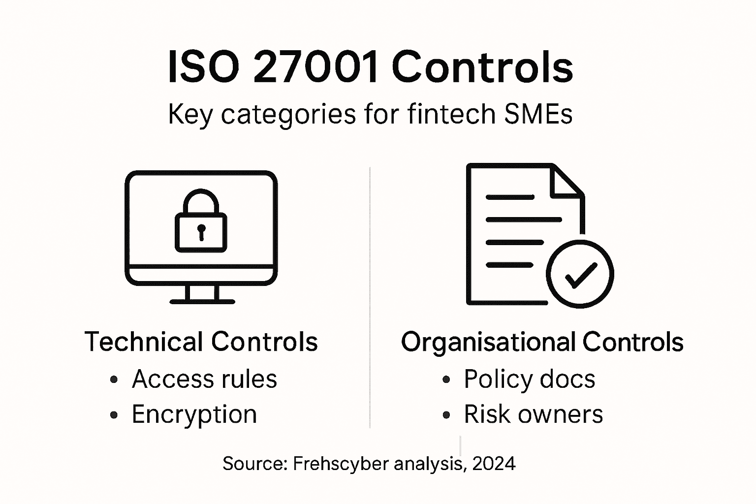 Infographic summarizing key ISO 27001 control categories