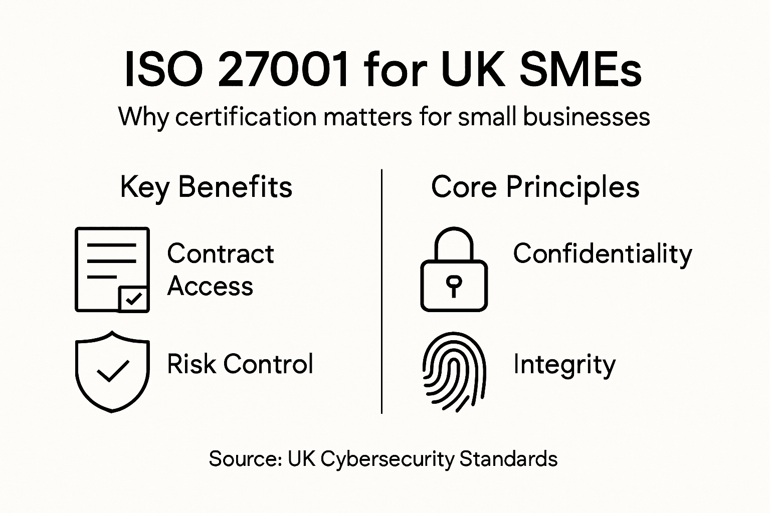 ISO 27001 SME infographic showing benefits and principles