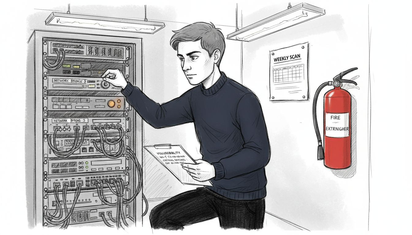 Technician managing SME vulnerability scan schedule