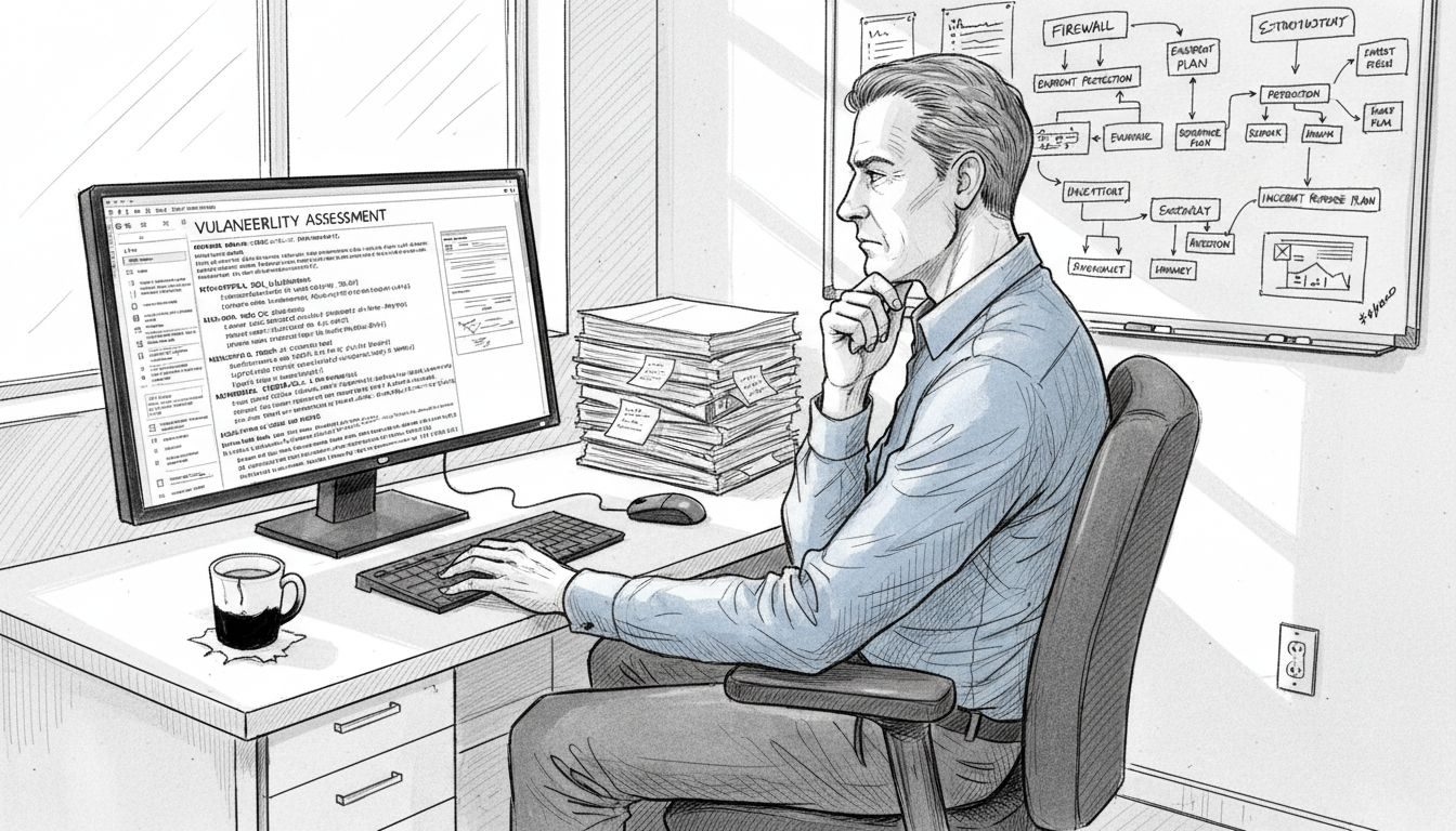 Security manager reviewing vulnerability scan report